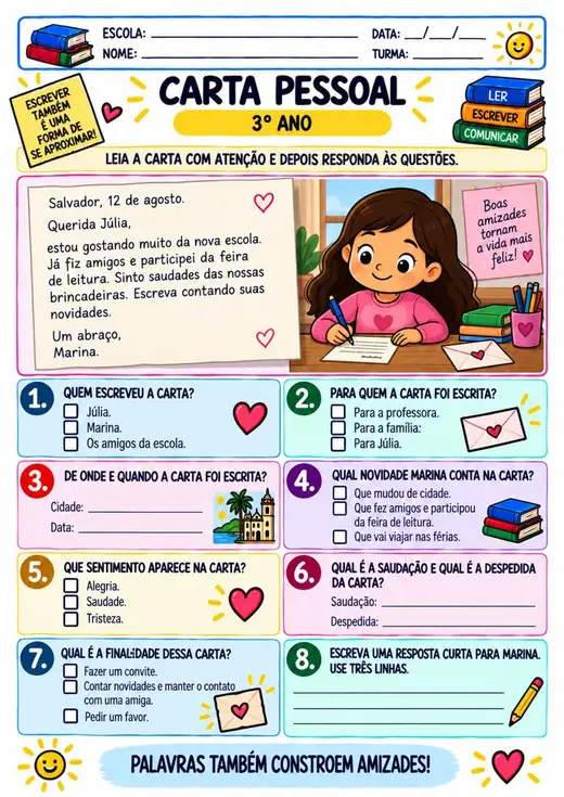 Atividade: Carta pessoal (3º ano)